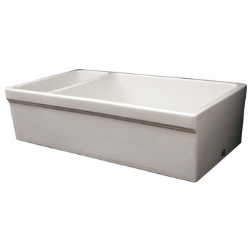 Large Quatro Alcove Reversible Fireclay Sink And Small Bowl, White