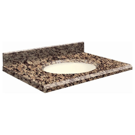 Granite 31"x22" Vanity Top, 8" Contour, Baltic Brown, Biscuit Bowl