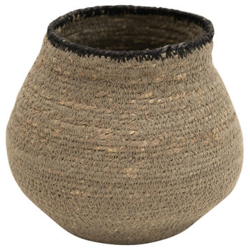 Hand-Woven Seagrass Basket, Gray/Black