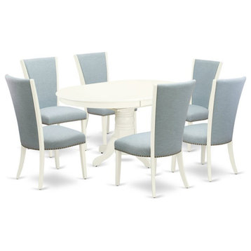 East West Furniture Avon 7-piece Wood Dining Room Set in Linen White