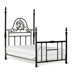 Corsican - Four Post With Vines and Birds, Black Matte, Twin - Panel Beds
