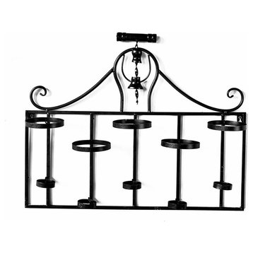 Metal Wall Wine Rack With Corkscrew Top, Holds 5 Wine Bottles