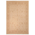 Bareens Designer Rugs - Boho Chic Ziegler Anika Beige Brown Hand-Knotted Wool Rug - 8'1'' x 9'10'' - Enhance the ambiance of your home with this magnificent Persian-influenced Turkish hand-knotted rug made by skilled artisans capable of creating the most exceptional vegetable dyes and hand-spun wool. This exquisite handmade rug is a one-of-a-kind Peshawar Kafkaz, otherwise identified as Chobi, Chobi Peshawar, Oushak, or Ziegler rug. These handmade rugs are crafted in Pakistan utilizing superior-quality wool imported from Australia, New Zealand, and Korea in two types of weaves: the Persian weave and the Mori weave. This rug is meticulously crafted by hand using the finest natural vegetable dyes extracted from local plants. The artisans use a blend of hand-spun local and fine merino wool, resulting in a rug with a compelling texture, higher lanolin content, and longer staple. The artisans occasionally incorporate natural or artificial silk into the pile to enhance specific motifs. The finished product is an awe-inspiring execution of flawless design and an understated palette that exudes elegance.