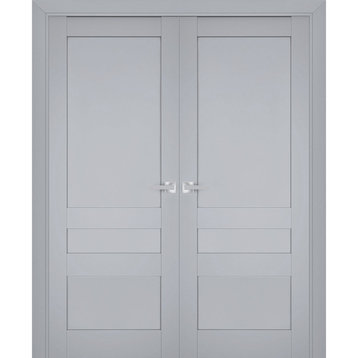 Interior French Double Doors 64 x 96, Veregio 7411 Grey, Hall Bedroom