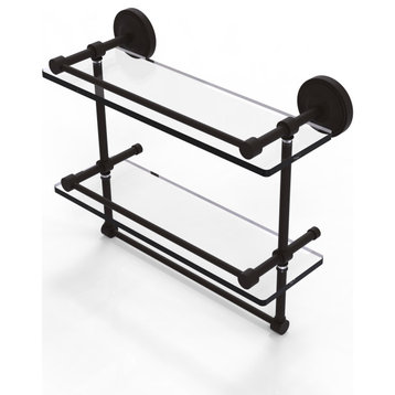 16" Gallery Double Glass Shelf with Towel Bar, Oil Rubbed Bronze