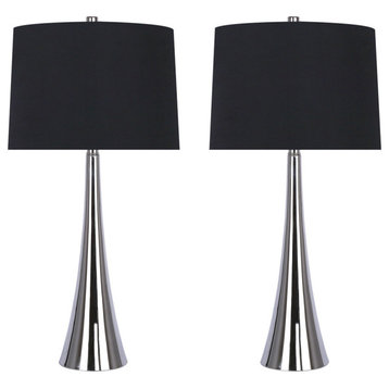 29.5" Polished Nickel Mirrored Metal Table Lamp, Set of 2