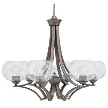 Zilo 6 Light Chandelier, Graphite Finish With 7" Clear Bubble Glass