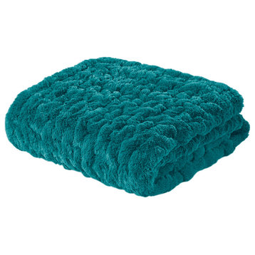 Madison Park Ruched Fur Throw, Teal