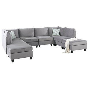 Bowery Hill Contemporary 8-Piece Velvet Modular Sectional Sofa in Gray