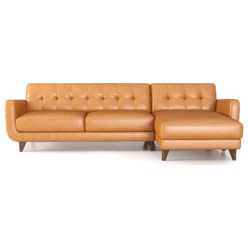 Eldorado Modern Living Room Top Leather Corner Sectional Couch in Cognac Tan