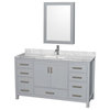 Wyndham Collection Sheffield 60" Marble Single Bathroom Vanity in White/Gray