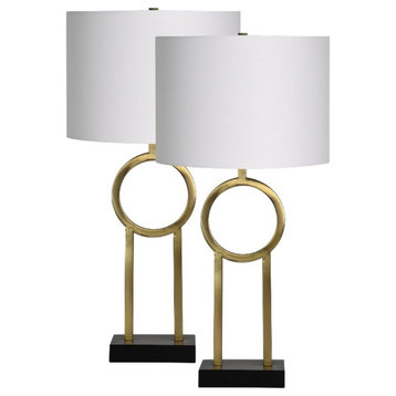 Renwil Burlington 1-Light Modern Metal Table Lamp in Brass & White (Set of 2)