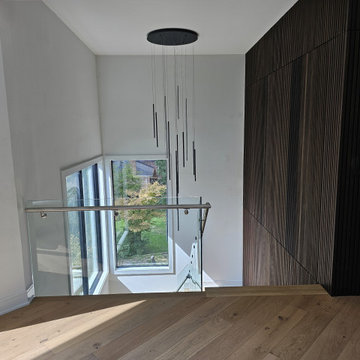Project #129 | Modern White Oak Staircase with Slanted Risers