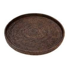 Artifacts Rattan Round Serving Tray, Espresso
