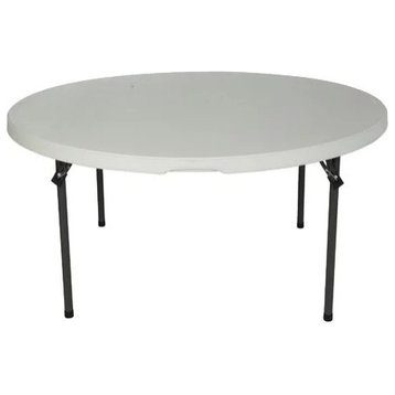 Indoor or Outdoor Folding Table, Black Metal Legs With Rounded Top, White