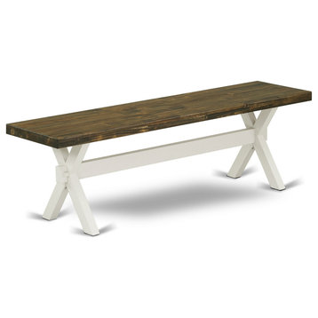 X-Style 15X60, Dining Bench, Linen White Leg, Distressed Jacobean Top Finish