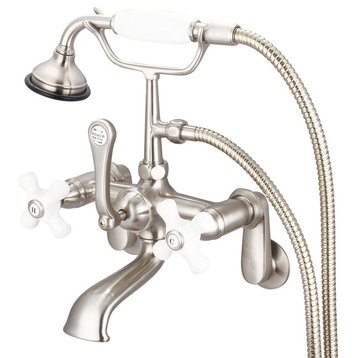 Vintage Classic Wall Mount Tub Faucet With Handshower, Brushed Nickel Finish Wit