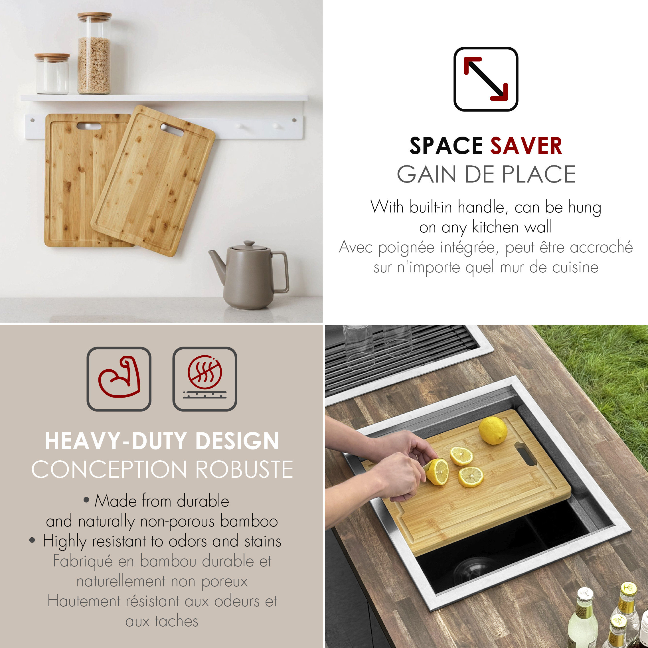 STYLISH 15 1/8" Bamboo Workstation Cutting Board