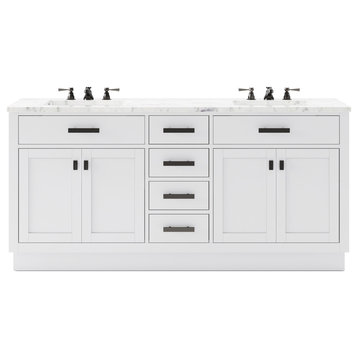 Hartford 72" Double Sink Marble Countertop Bath Vanity, White, Vanity With Class
