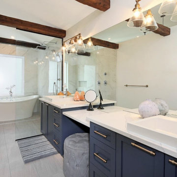 White Quartz Double Vanity with Dressing Table