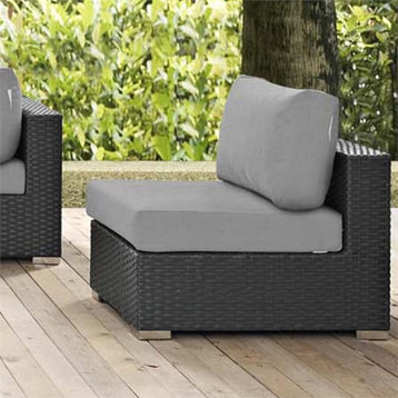 Modway Sojourn Aluminum Fabric and Rattan Patio Armless Chair in Canvas/Gray