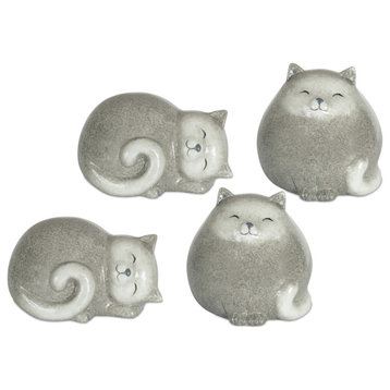 Cat, 4-Piece Set, 3.5"H, 5"H Terracotta