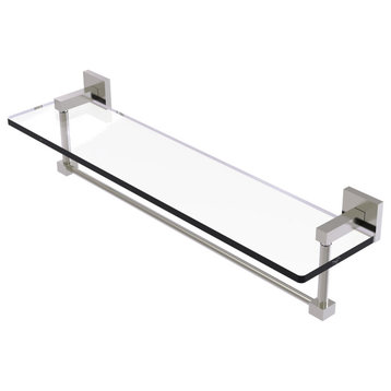 Montero 22" Glass Vanity Shelf with Integrated Towel Bar, Satin Nickel