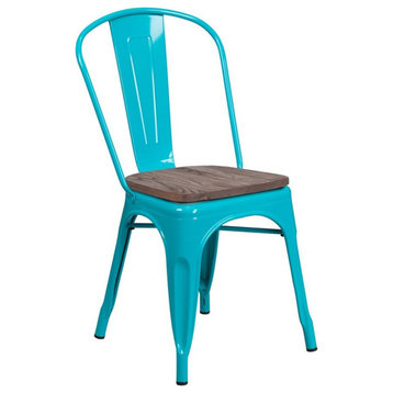 Flash Furniture Metal Dining Side Chair in Crystal Teal