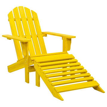 vidaXL Adirondack Chair Patio Lawn Chair with Ottoman Solid Fir Wood Yellow