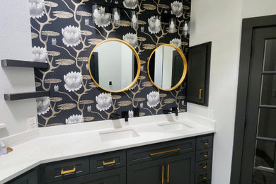 Iron Ore Vanity with Black and Gold Wallpaper