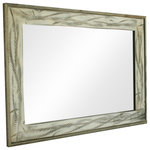 My Barnwood Frames - Rustic Mirror, Denali Antique White Heavily Distressed Wood Mirror, 30"x36" - Named for the highest peak in North America, the Denali Mirror captures the essence of mountain living. The frame of the mirror is made of heavily distressed alder wood with a whitewash finish and features a raised border cap of barnwood. The alder wood goes through an extensive process to result in the stunning beauty of the finished product. It is hand sanded to achieve dramatic distressing and then stained to highlight all the dimension created by the rustic ridges. The wood is then whitewashed to soften the color while adding a glacial aesthetic. The wood is finished in a dark glaze for added depth and a lacquer topcoat for protection. Feature this mirror in the entryway of your home to set the tone for the rest of your rustic home decor. Frame width: Outside edge is about 3/4" and inside section is about 3.5". Overall frame with is about 4.25".  Viewable mirror would be about 8.5" less than each exterior dimension. (For example, 20x30 size would have view mirror of about 11.5" x 21.5"). D-ring hanging hardware is included with each mirror allowing you to decide whether to hang it horizontally or vertically. Materials: Alder wood, barnwood, mirror. Color: Antique White with Dark Undertones. Mirror sizes are listed according to exterior dimensions. Handcrafted in USA. *PLEASE NOTE: Because of the possible variances in computer monitor colors and reclaimed wood colors, your completed frame may vary slightly in color and texture from the one you see pictured here.