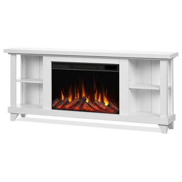 Real Flame Penrose 58" Slim Solid Wood & Glass Electric Fireplace in White