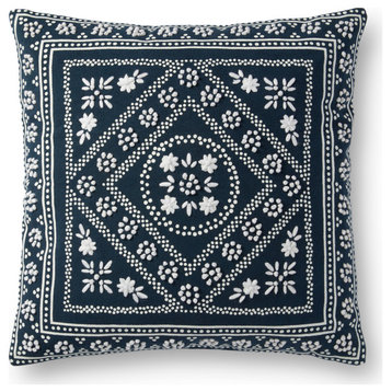 Navy/Ivory 18"x18" Handcrafted Block Print Accent Pillow