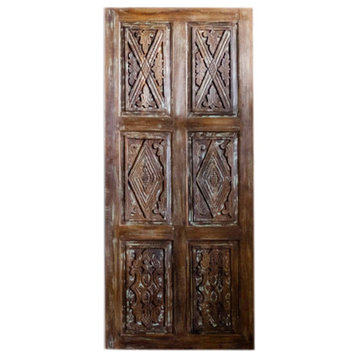 Consigned Diamond Carved Door Panel, Sliding Barn Door, Carved Interior Door