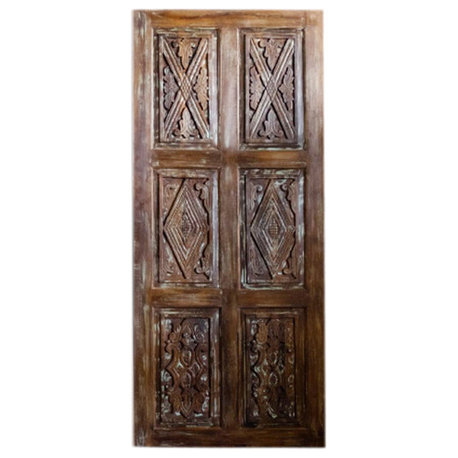 Consigned Vintage Wooden Hand Carved Door Panel Sliding Barn Door Wall Art 84