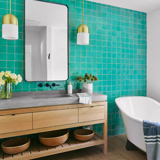 75 Beautiful Turquoise Bathroom With Concrete Countertops Pictures