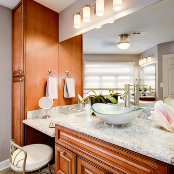 Elegant Master Bathroom Remodel with Quartz-Granite Hybrid Vanity and Spa Shower