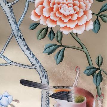 Badminton---hand-painted wallpaper on gilded paper
