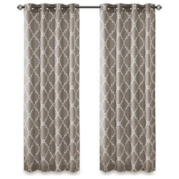 Madison Park Saratoga Fretwork Print Grommet Top Window Curtain Panel, Grey