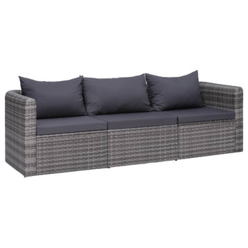 vidaXL 3-Piece Garden Sofa Set With Cushions Gray Poly Rattan