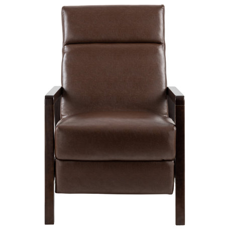 Miramichie Mid Century Modern Faux Leather Recliner, Dark Brown/Dark Espresso