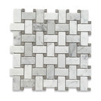 Carrara Venato Marble 1x2 Basketweave Mosaic Tile Gray Dots Polished, 1 sheet