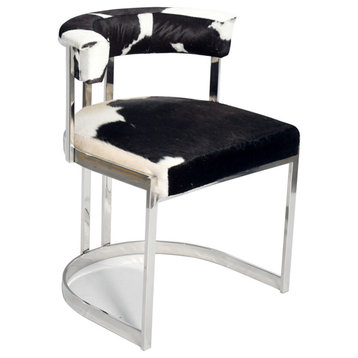 L22" Chrome Stainless Steel Chair With Black and White Hairline Leather