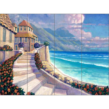 Ceramic Tile Mural Backsplash, Ocean View by Rick Novak, 24"x18"