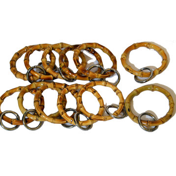 Large bamboo curtain rings with metal rings set of 10