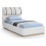 Meridian Furniture - Bennet Upholstered Bed, Cream, Twin, No Panels - Indulge in the allure of the Cream Linen Textured Fabric Bennet Twin Bed by Meridian Furniture. Its captivating design and luxurious Cream Linen Textured Fabric elevate any space with effortless elegance. Crafted with precision and durability in mind, this stunning piece becomes the focal point of gatherings, fostering moments of connection and warmth. Embrace sophistication and style with the Bennet Twin Bed, a testament to exquisite taste and timeless beauty.