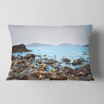 Stones on Shore of Port Shelter HK Seashore Throw Pillow, 12"x20"