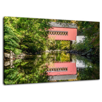 The Reflection of Wooddale Covered Bridge Canvas Wall Art Print, 12" X 16"