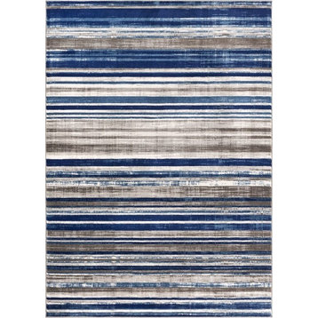 Well Woven Amba Signature Stripes Modern Distressed Blue Area Rug 3'11"x5'7"