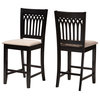 Genesis Beige Fabric and Dark Brown Finished Wood 2-Piece Counter Stool Set